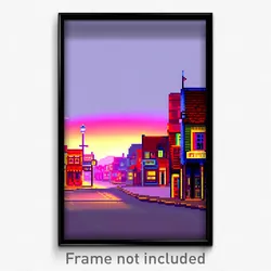 Pixel Art Poster - Meek Small Town (8 Bit Psychedelic Trippy Video Game Print)