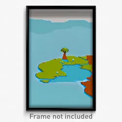 Pixel Art Poster - Light Blue Island (8 Bit Psychedelic Trippy Video Game Print)
