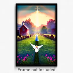 Pixel Art Poster - Angelic Farm (8 Bit Psychedelic Trippy Video Game Print)