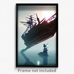 Pixel Art Poster - Artistic Shipwreck (8 Bit Psychedelic Video Game Print)