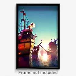 Pixel Art Poster - Quirky Shipwreck (8 Bit Psychedelic Trippy Video Game Print)