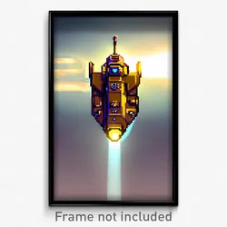 Pixel Art Poster - Tan Spaceship (8 Bit Psychedelic Trippy Video Game Print)