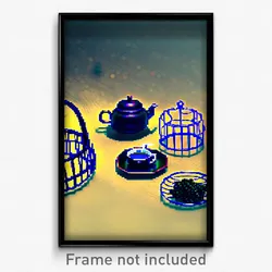 Pixel Art Poster - Wire Frame Tea (8 Bit Psychedelic Trippy Video Game Print)