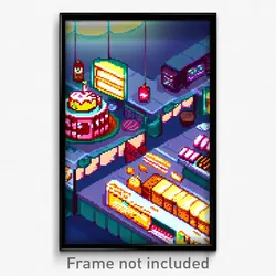 Pixel Art Poster - Dangerous Bakery (8 Bit Psychedelic Trippy Video Game Print)