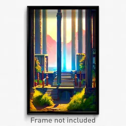 Pixel Art Poster - Wonderful Outpost (8 Bit Psychedelic Trippy Video Game Print)