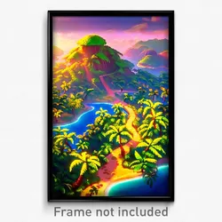 Pixel Art Poster - Leafy Exotic Island (8 Bit Psychedelic Video Game Print)