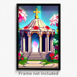 Pixel Art Poster - Flowery Mausoleum (8 Bit Psychedelic Trippy Video Game Print)