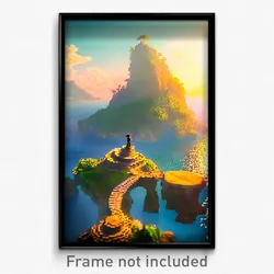 Pixel Art Poster - Amazing Isle (8 Bit Psychedelic Trippy Video Game Print)