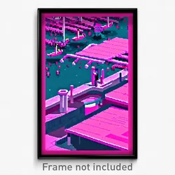Pixel Art Poster - Pink Marina (8 Bit Psychedelic Trippy Weird Video Game Print)