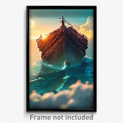 Pixel Art Poster - Gigantic Sea Wreck (8 Bit Psychedelic Video Game Print)