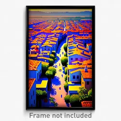 Pixel Art Poster - Smooth Spanish City (8 Bit Psychedelic Video Game Print)
