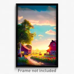 Pixel Art Poster - Enchanting Farm (8 Bit Psychedelic Trippy Video Game Print)