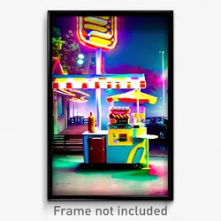 Pixel Art Poster - Rundown Hot Dog Stand (8 Bit Psychedelic Video Game Print)
