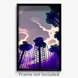 Pixel Art Poster - Digital Wire Frame Cloud Forest (8 Bit Video Game Print)
