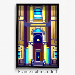 Pixel Art Poster - Shiny Courthouse (8 Bit Psychedelic Trippy Video Game Print)