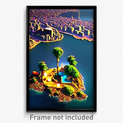 Pixel Art Poster - Urban Island (8 Bit Psychedelic Trippy Video Game Print)
