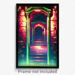 Pixel Art Poster - Shady Catacombs (8 Bit Psychedelic Trippy Video Game Print)
