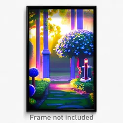 Pixel Art Poster - Blue Garden (8 Bit Psychedelic Trippy Weird Video Game Print)