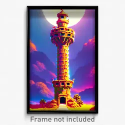 Pixel Art Poster - Whopping Tower (8 Bit Psychedelic Trippy Video Game Print)