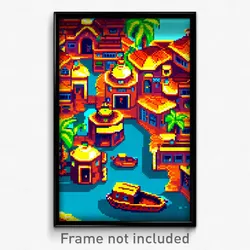 Pixel Art Poster - Antique Exotic Town (8 Bit Psychedelic Video Game Print)