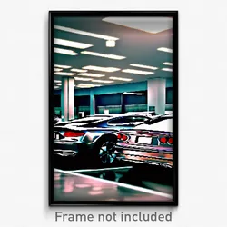 Pixel Art Poster - Metallic Car Dealership (8 Bit Psychedelic Video Game Print)