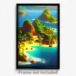 Pixel Art Poster - Coarse Exotic Island (8 Bit Psychedelic Video Game Print)