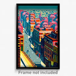 Pixel Art Poster - Advanced Indian City (8 Bit Psychedelic Video Game Print)