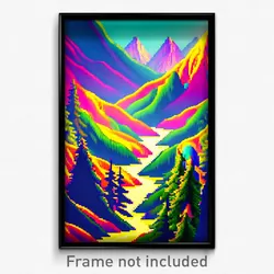 Pixel Art Poster - Multicolored Wilderness (8 Bit Psychedelic Video Game Print)