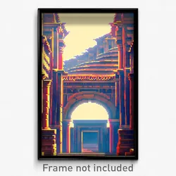 Pixel Art Poster - Made Up Ancient Architecture (8 Bit Video Game Print)