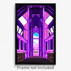 Pixel Art Poster - Violet Anime Architecture (8 Bit Video Game Print)