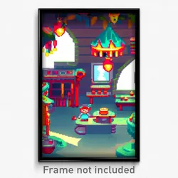 Pixel Art Poster - Whimsical Smithy (8 Bit Psychedelic Trippy Video Game Print)
