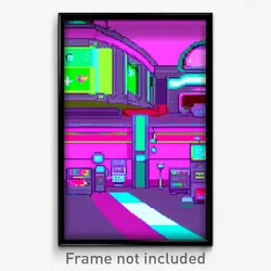Pixel Art Poster - Glitch Art Hospital (8 Bit Psychedelic Video Game Print)