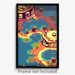 Pixel Art Poster - Old Fashioned Atoll (8 Bit Psychedelic Video Game Print)