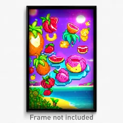Pixel Art Poster - Fruity Cay (8 Bit Psychedelic Trippy Weird Video Game Print)