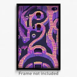 Pixel Art Poster - Swirly Catacombs (8 Bit Psychedelic Trippy Video Game Print)