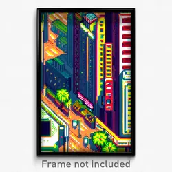 Pixel Art Poster - Squiggly American City (8 Bit Psychedelic Video Game Print)