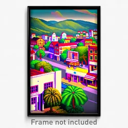 Pixel Art Poster - Exotic American Town (8 Bit Psychedelic Video Game Print)
