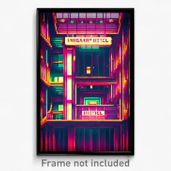 Pixel Art Poster - Imaginary Hotel (8 Bit Psychedelic Trippy Video Game Print)