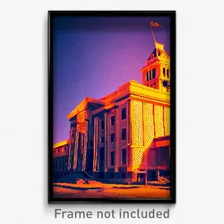 Pixel Art Poster - Orange Courthouse (8 Bit Psychedelic Trippy Video Game Print)