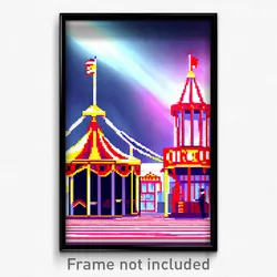 Pixel Art Poster - Attractive Circus (8 Bit Psychedelic Trippy Video Game Print)