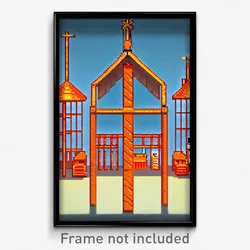 Pixel Art Poster - Orange Nunnery (8 Bit Psychedelic Trippy Video Game Print)