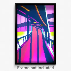 Pixel Art Poster - Glitchy Bridge (8 Bit Psychedelic Trippy Video Game Print)