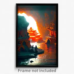 Pixel Art Poster - Orange Grotto (8 Bit Psychedelic Trippy Video Game Print)