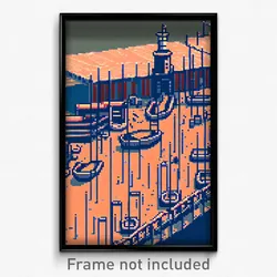 Pixel Art Poster - Coarse Shipyard (8 Bit Psychedelic Trippy Video Game Print)