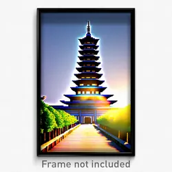 Pixel Art Poster - Enormous Pagoda (8 Bit Psychedelic Trippy Video Game Print)