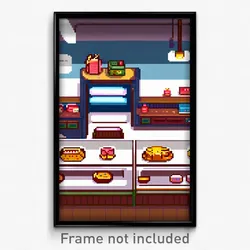 Pixel Art Poster - Curvy Bakery (8 Bit Psychedelic Trippy Video Game Print)
