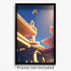 Pixel Art Poster - Flying Architecture (8 Bit Psychedelic Video Game Print)