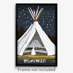 Pixel Art Poster - White Wigwam (8 Bit Psychedelic Trippy Video Game Print)