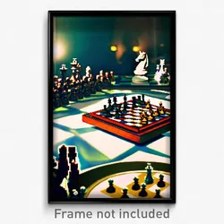 Pixel Art Poster - Notable Chess Board (8 Bit Psychedelic Video Game Print)