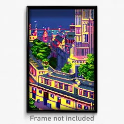 Pixel Art Poster - Nifty European City (8 Bit Psychedelic Video Game Print)
